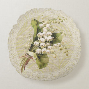 Lily of the valley & lace floral vintage pillow