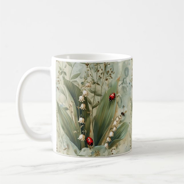 Lily of the Valley Lady Bug Floral   Coffee Mug (Left)