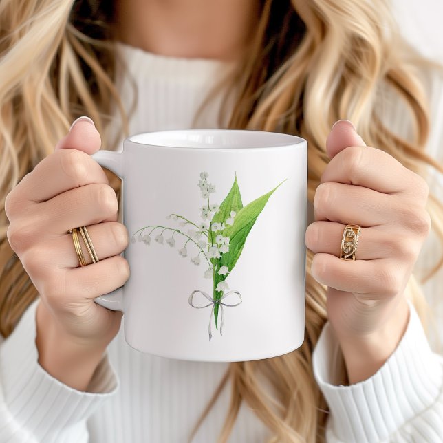 Lily of the Valley May Birth Flower Ceramic Coffee Mug (Lily of the valley May birth flower personalised mug)