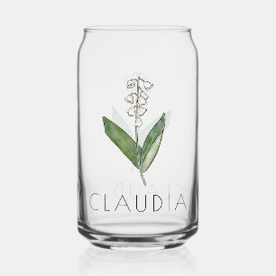 LILY OF THE VALLEY May Birth Flower Custom Name Can Glass