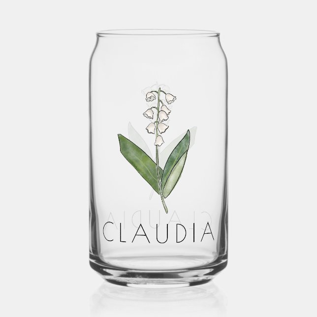LILY OF THE VALLEY May Birth Flower Custom Name Can Glass (Front)