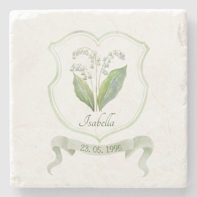 Lily of The Valley May Birth Flower  Stone Coaster (Front)