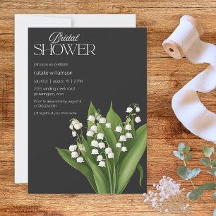Lily of the Valley on Black Bridal Shower Invitation