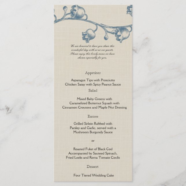 Lily of the Valley on Ecru Linen Wedding Menu (Front)