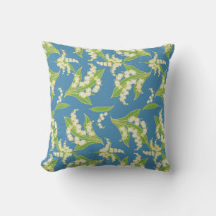 Lily-of-the-Valley Pattern on Blue Cushion