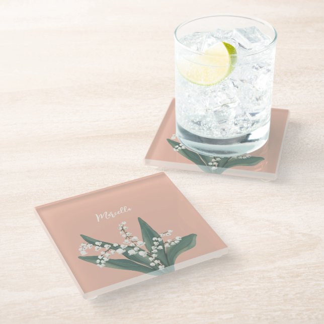 Lily Of The Valley Personalised  Glass Coaster (Angled)