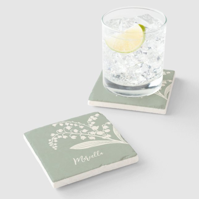 Lily Of The Valley Personalised  Stone Coaster (Side)