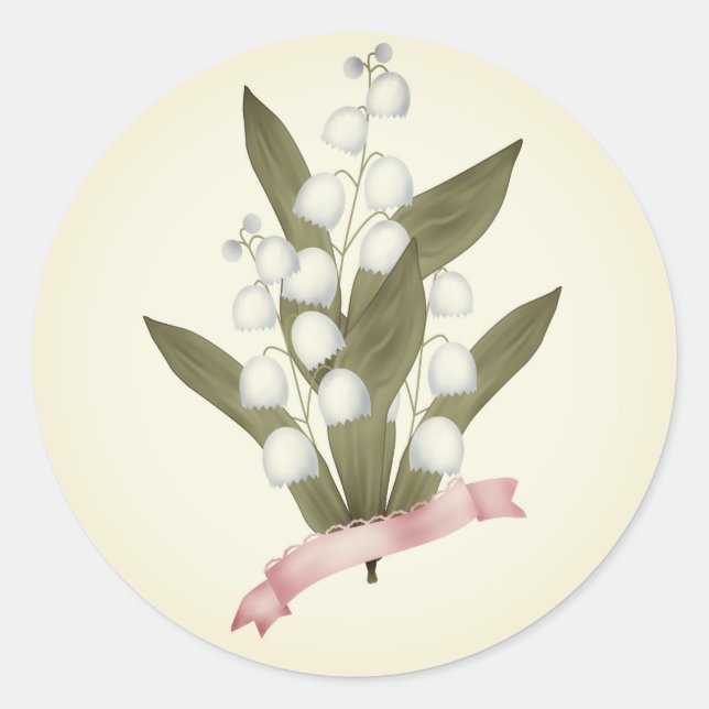 Lily of the valley, retro classic round sticker (Front)