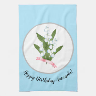 Lily of the valley, retro tea towel