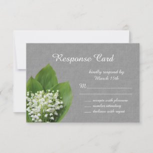 Lily of the Valley RSVP grey burlap Card