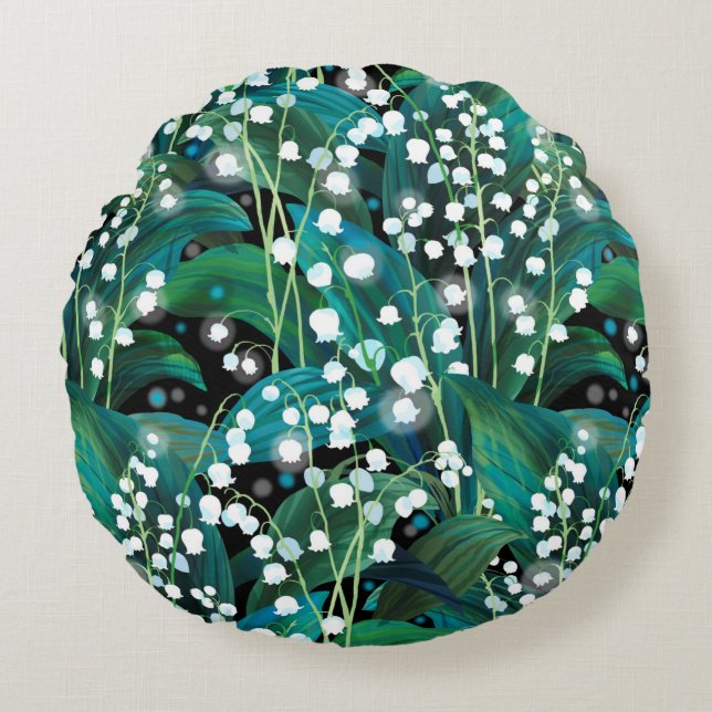 Lily of the valley. Seamless background pattern Round Cushion (Front)
