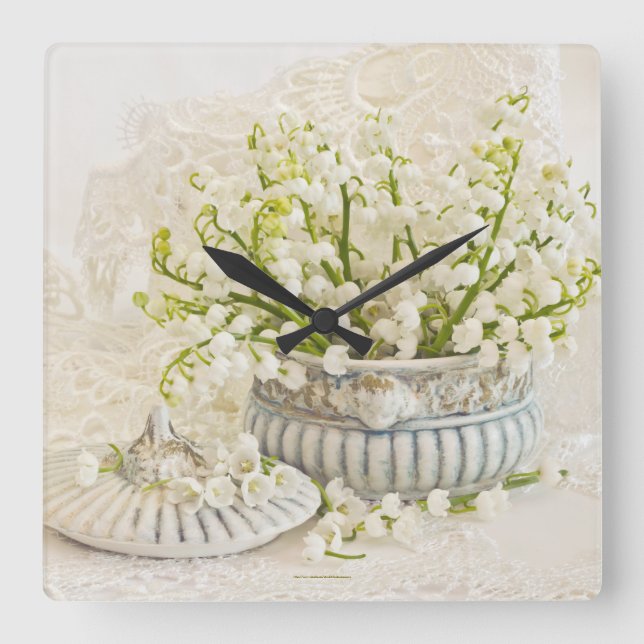 Lily Of The Valley Square Wall Clock (Front)