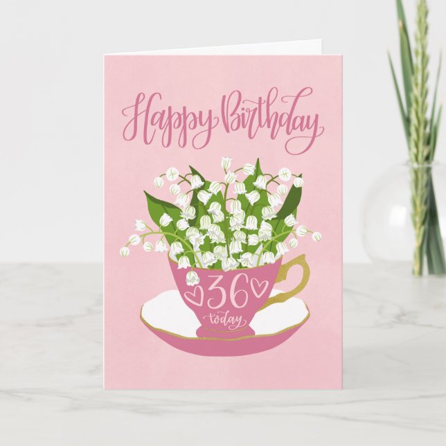 Lily of the Valley Teacup 36th Birthday Card (Front)