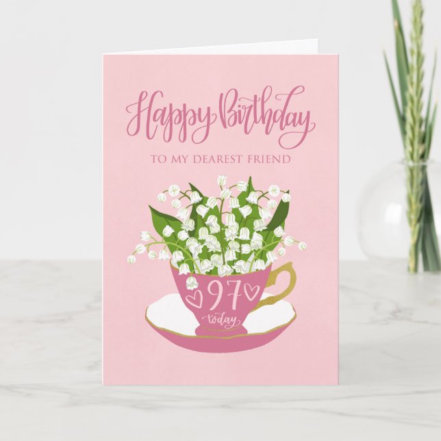 Lily of the Valley Teacup 97th Birthday Friend Card (Front)