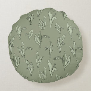 Lily of The Valley Vintage Green Round Cushion