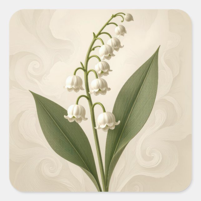 Lily of the Valley Watercolor Square Sticker (Front)