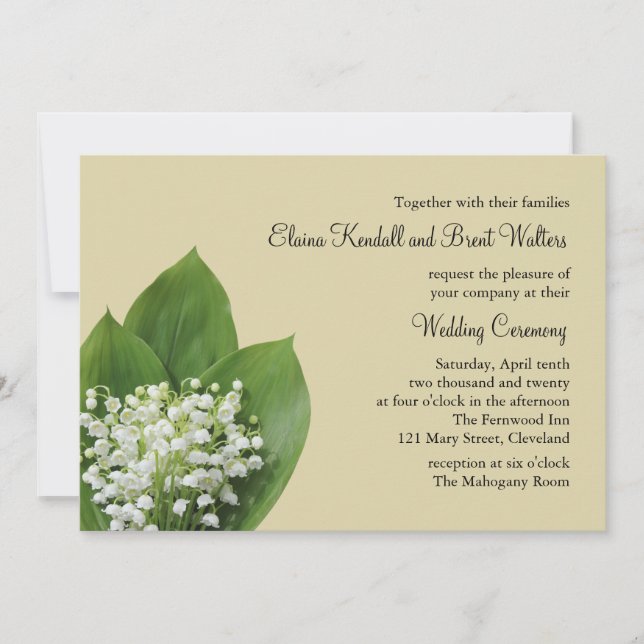Lily of the Valley Wedding Invitation (beige) (Front)