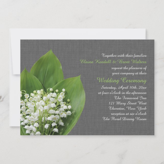 Lily of the Valley Wedding Invitation grey burlap (Front)