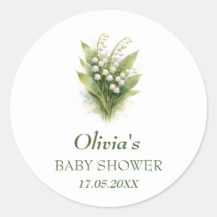 Lily of the Valley White Floral Baby Shower Classic Round Sticker