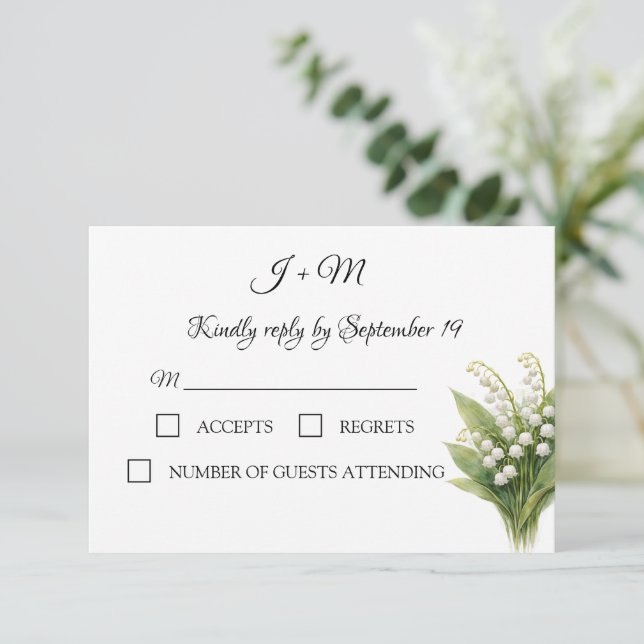 Lily of the Valley  White Floral Modern RSVP Card (Standing Front)