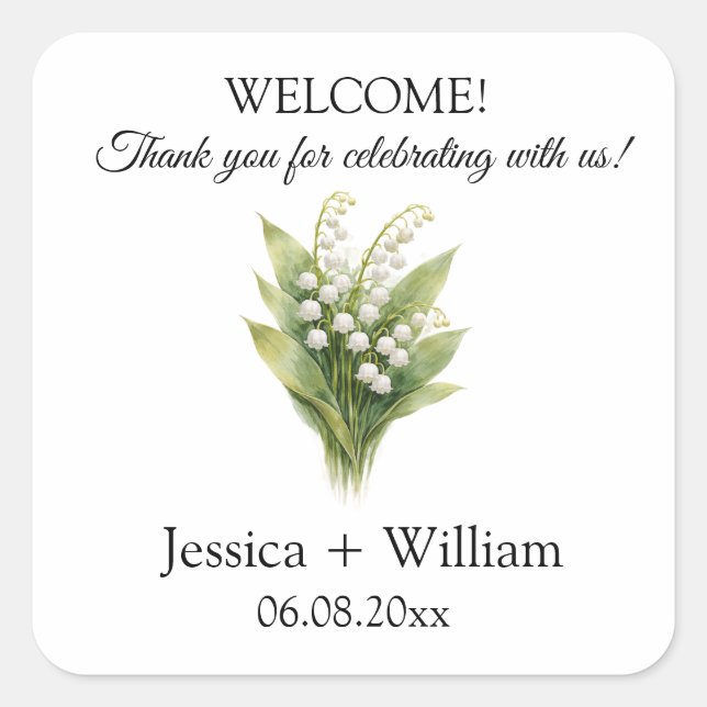 Lily of the Valley White Floral Wedding Square Sticker (Front)