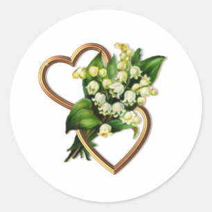 Lily of the Valley with Two Hearts Romantic Classic Round Sticker