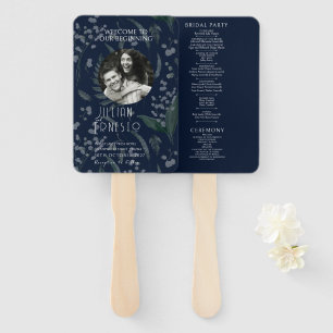 Lily of Valley Ferns Dark Blue Photo Program Hand Fan