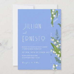 Lily of Valley Light Blue Solid with Edge White Invitation
