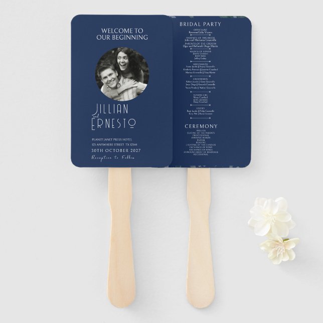 Lily of Valley || Solid Dark Blue Photo Program Hand Fan (Front and Back)