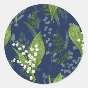 Lily of Valley with Ferns    Dark Blue Classic Round Sticker