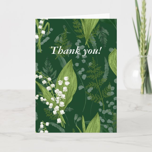 Lily of Valley with Ferns || Dark Green Blank Insd Note Card (Front)