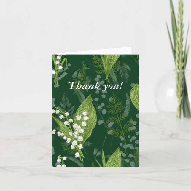 Lily of Valley with Ferns || Dark Green Blank Insd Note Card (Front)