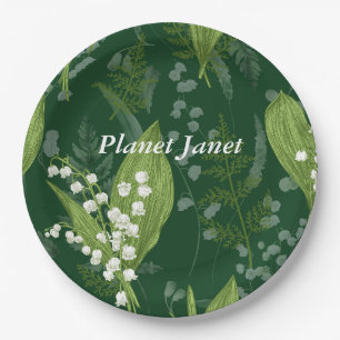 Lily of Valley with Ferns    Dark Green Custom Paper Plate