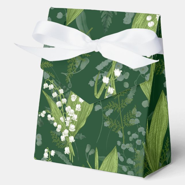 Lily of Valley with Ferns || Dark Green Favour Box (Front)
