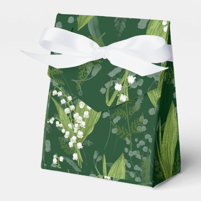 Lily of Valley with Ferns || Dark Green Favour Box (Front Side)