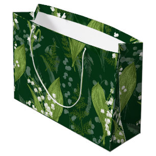 Lily of Valley with Ferns Dark Green Large Gift Bag