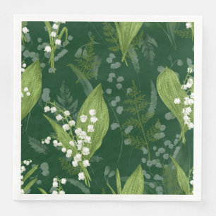 Lily of Valley with Ferns    Dark Green Napkin