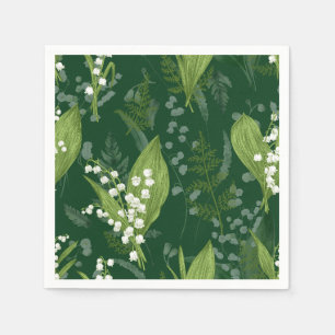 Lily of Valley with Ferns    Dark Green Napkin