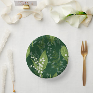 Lily of Valley with Ferns Dark Green Non Custom Paper Plate