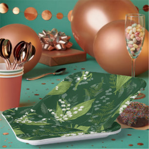 Lily of Valley with Ferns    Dark Green Paper Plate