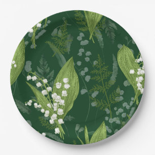 Lily of Valley with Ferns    Dark Green Paper Plate