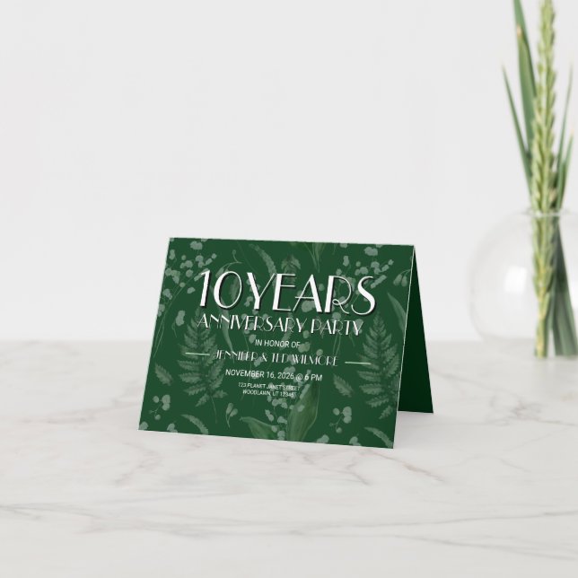 Lily of Valley with Ferns || Dk Green Anniversary Invitation (Front)