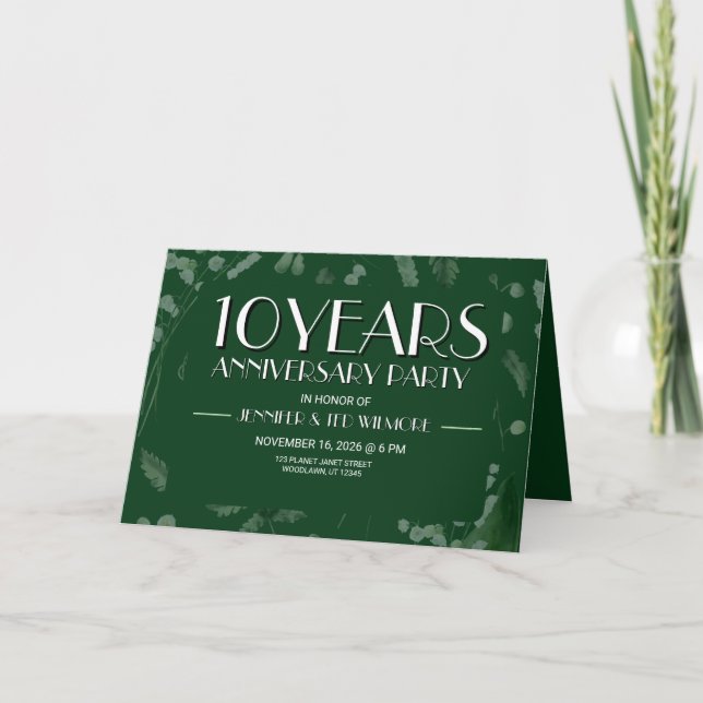 Lily of Valley with Ferns || Dk Green Anniversary Invitation (Front)