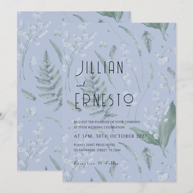 Lily of Valley with Ferns || Light Blue custom Invitation (Front/Back)