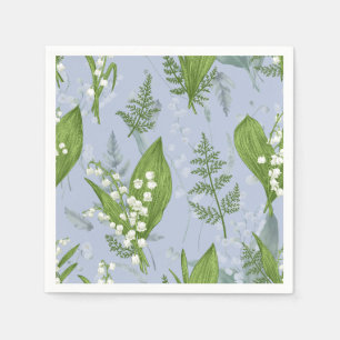 Lily of Valley with Ferns    Light Blue Napkin