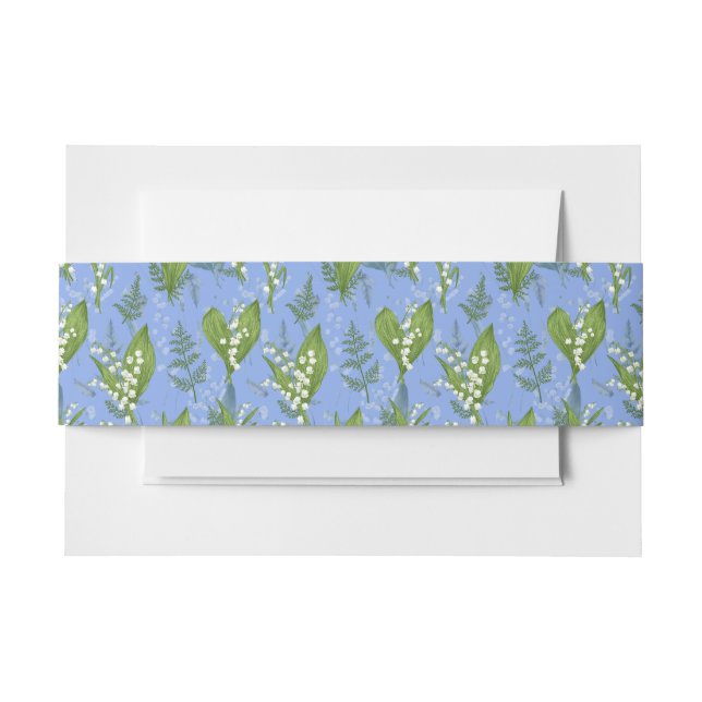 Lily of Valley with Ferns || Medium Blue Invitation Belly Band (Front Example)