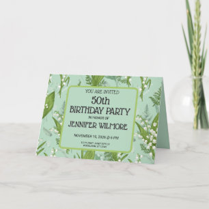 Lily of Valley with Ferns    Sage Green Custom Invitation