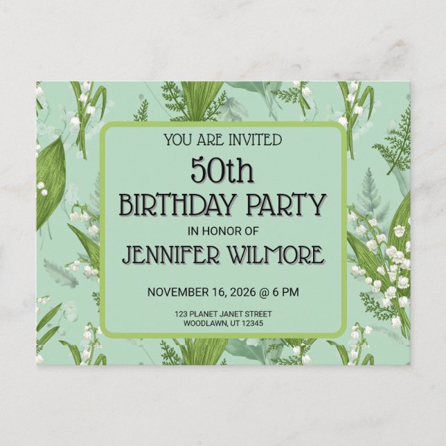Lily of Valley with Ferns || Sage Green Custom Postcard (Front)