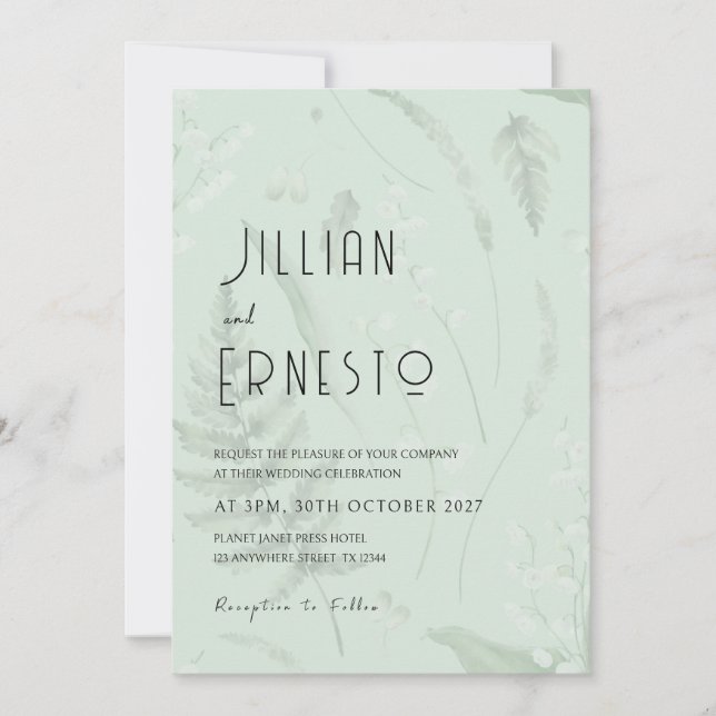 Lily of Valley with Ferns || Soft Green  Invitation (Front)