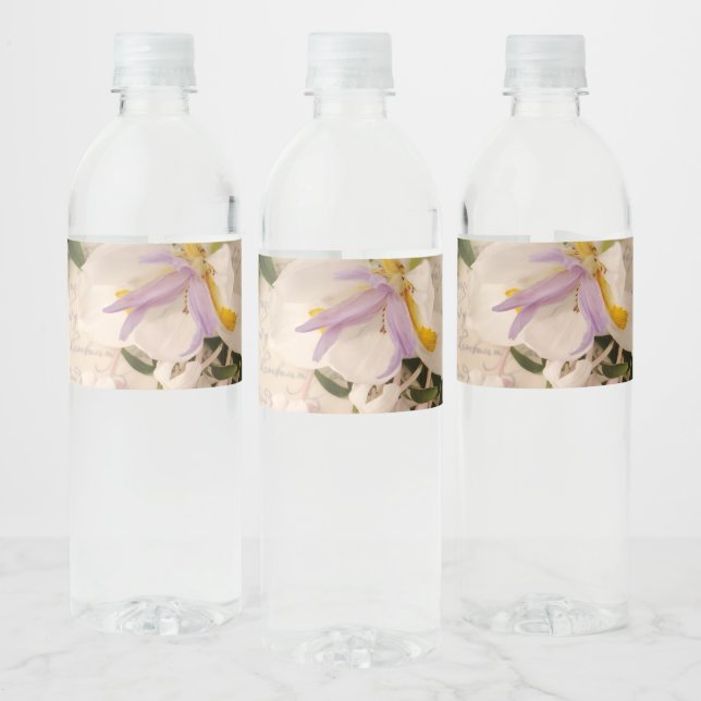 Lily on old script water bottle label (Bottles)